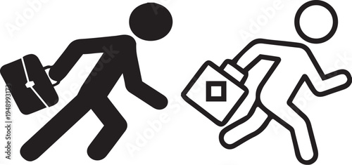 Businessman running with briefcase vector icon set
