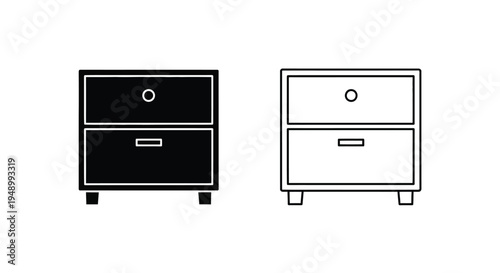Two bedside tables one dark and one light shown in a simple outline