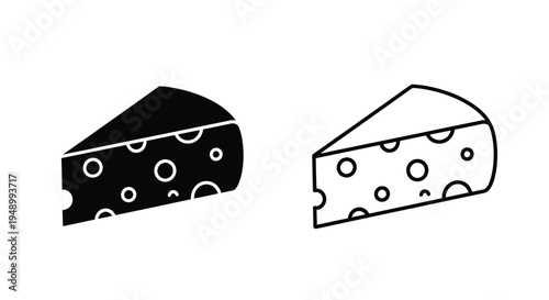 Two cheese wedges one filled and one outline presented in black and white