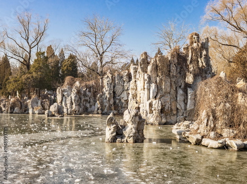Winter landscape in a public park in Beijing, China.