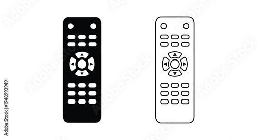 Two remote controls depicted in contrasting black and white styles