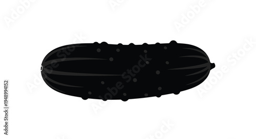 A simple black silhouette of a long bumpy cucumber vegetable