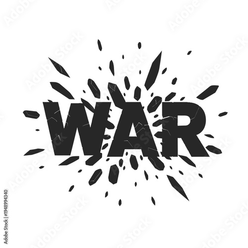 Black War text effect with shattered stone isolated on white