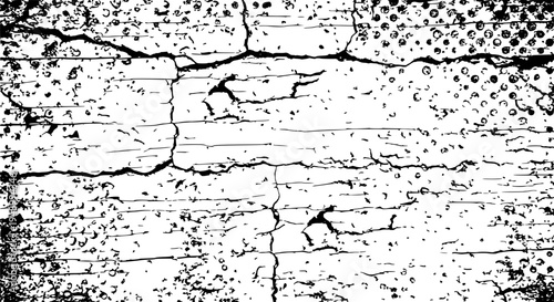 Wall cracked with grunge texture and black spots on white background featuring distressed, damaged, peeling with old