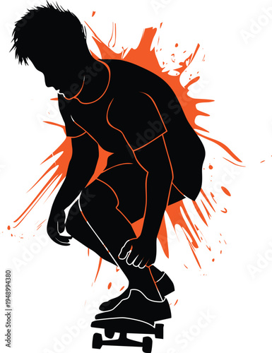 Skateboarder Trick Silhouette with Dynamic Paint Splash Urban Extreme Sport Illustration