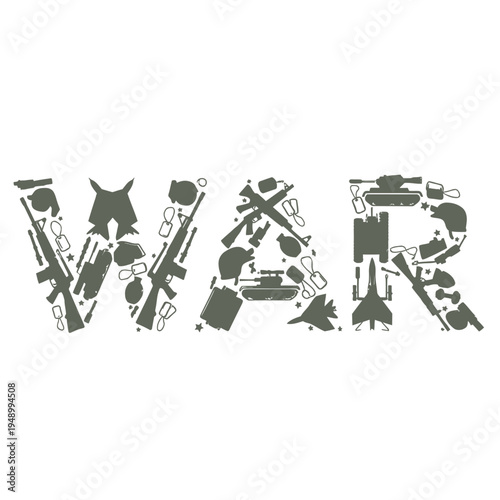War concept with military weapons and tanks on isolated white background vector