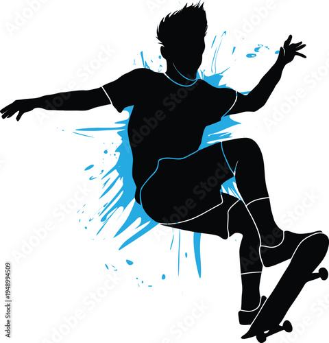 Skateboarder Jump Silhouette with Dynamic Paint Splash Urban Skateboarding Action
