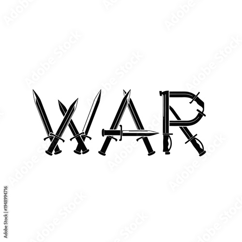 War text with crossed swords on isolated white background vector