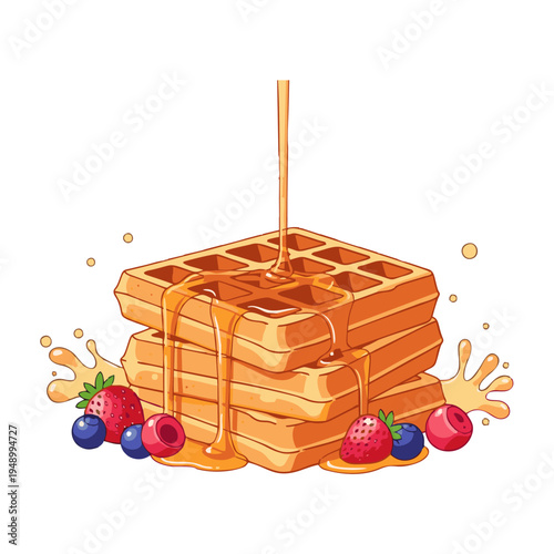 Golden Waffle Stack Dessert Vector Illustration
