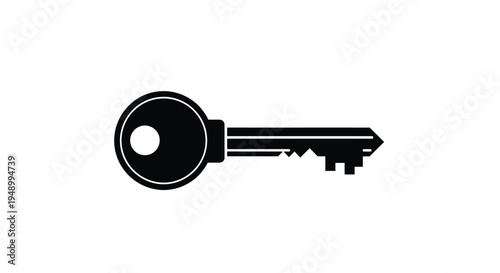 Simple black silhouette of a classic key with a circular head