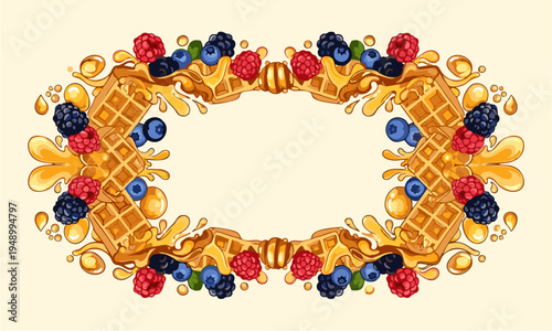 Decorative Waffle Dessert Frame Vector Illustration