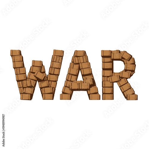 war text made of wooden boxes isolated on white background