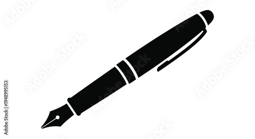 Simple black silhouette of a fountain pen on a white background
