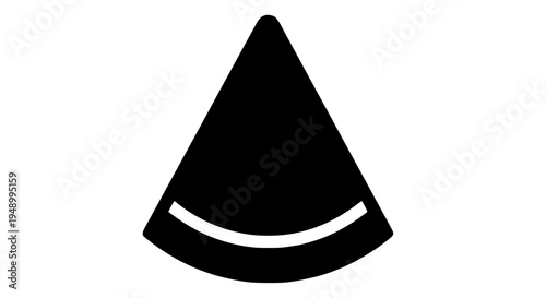 Cone black icon with white highlight on curved bottom edge simple shape featuring minimalist design, 2D illustration,