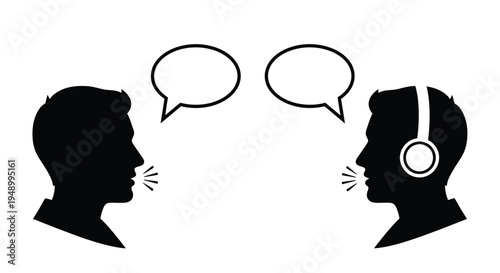 Two silhouetted faces in profile engaging in conversation with speech bubbles