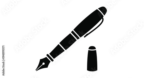 Black fountain pen and cap silhouette on a white background