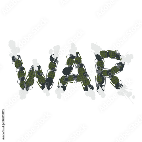 Word War made of green hand grenades on white background