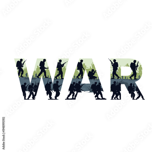 War concept with soldiers silhouettes on white background vector