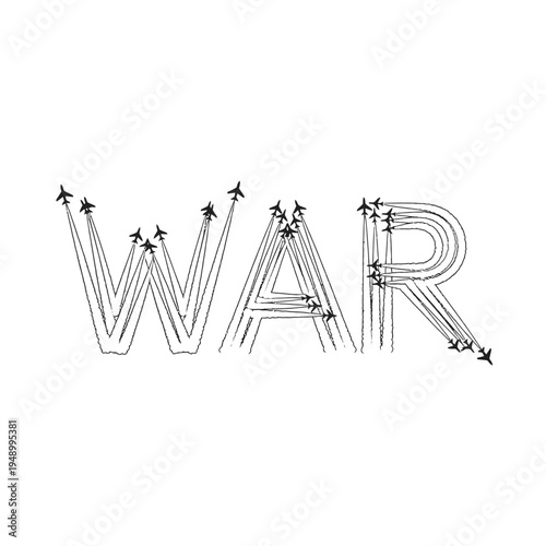 War concept with airplanes flying in formation on white