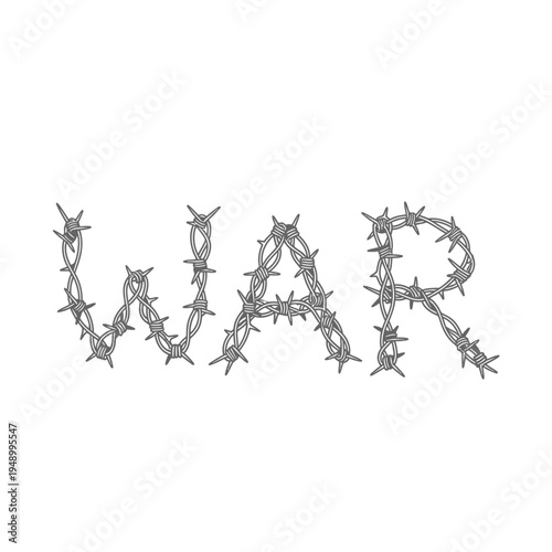 War text made of barbed wire on isolated white background vector