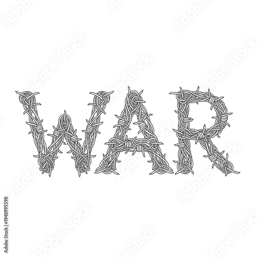 War text made of barbed wire on isolated white background vector
