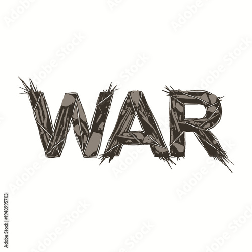 War text made of sticks and rocks isolated on white background