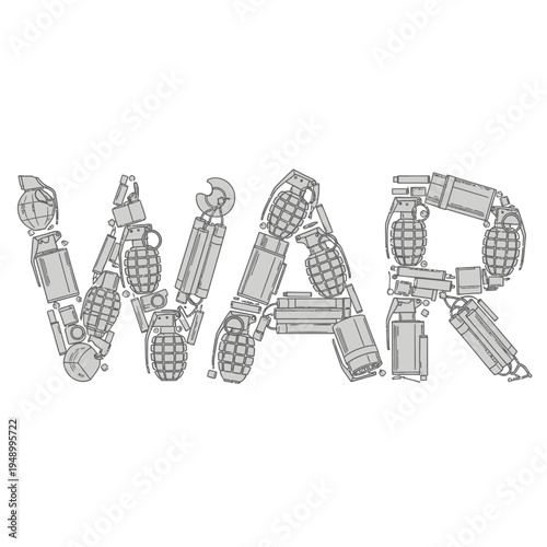 War text made of hand grenades and bombs on isolated white background vector
