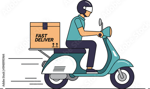 Courier riding fast scooter delivering package express shipping service logistics transportation concept modern flat vector illustration