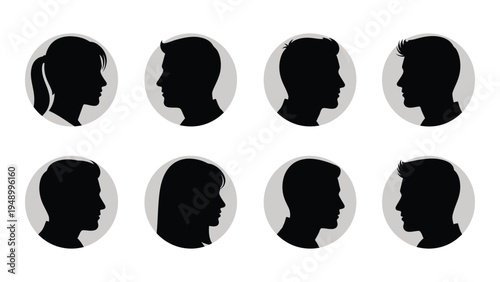 Detailed analysis of silhouette profiles in a grid layout with multiple human head silhouettes