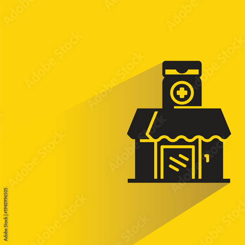 dispensary icon with shadow on yellow background