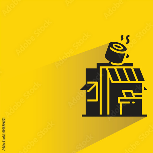 coffee shop icon with shadow on yellow background