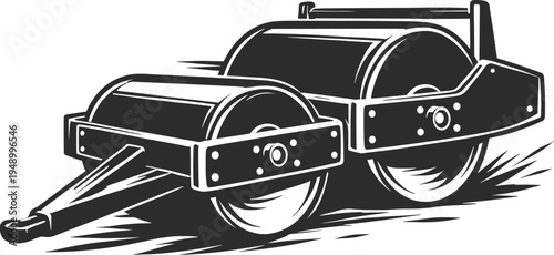 Road Roller Compactor Illustration, Heavy Construction Asphalt Machine Vector.