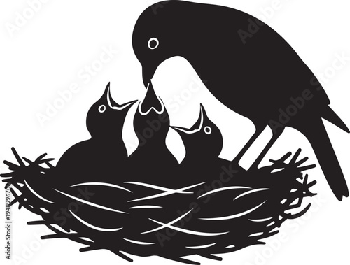 International mother's day line set silhouette mother and children