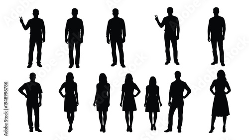 Collection of diverse business people silhouettes in various poses and attire