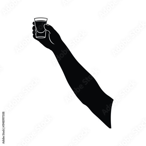 Hand holding shot glass silhouette vector illustration for toast and celebration drinking concept