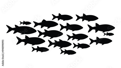 School of fish swimming together in unity and harmony in the ocean