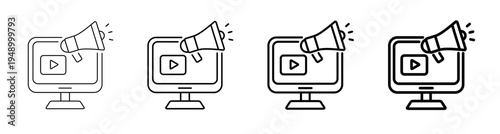 Digital Campaign and Online Video Advertising Icon Line Art Vector illustration editable