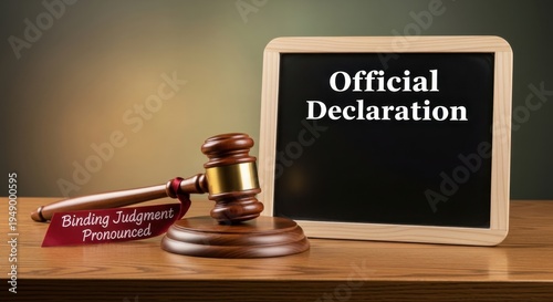 A Wooden Judge's Gavel and Blackboard Displaying 