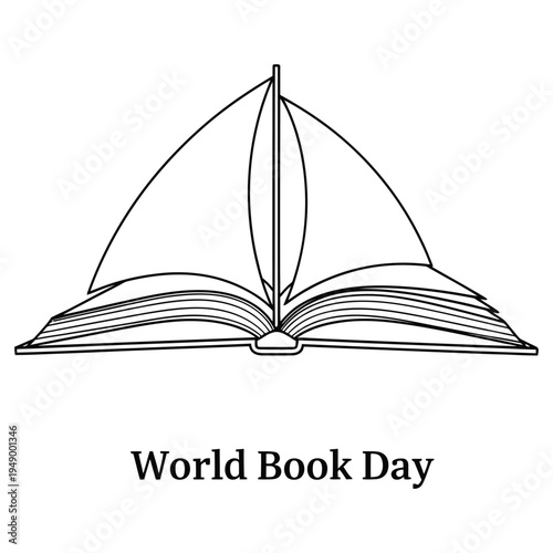 World book day logo with open book and sailboat