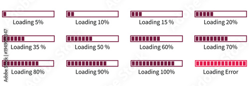 A vector loading bar. Loading bar progress icons, load sign.