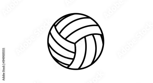 A simple black and white line art illustration of a traditional professional volleyball ball icon isolated on transparent background, Vector