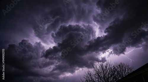 Dramatic Night Thunderstorm with Intense Lightning Strikes and Dark Turbulent Clouds