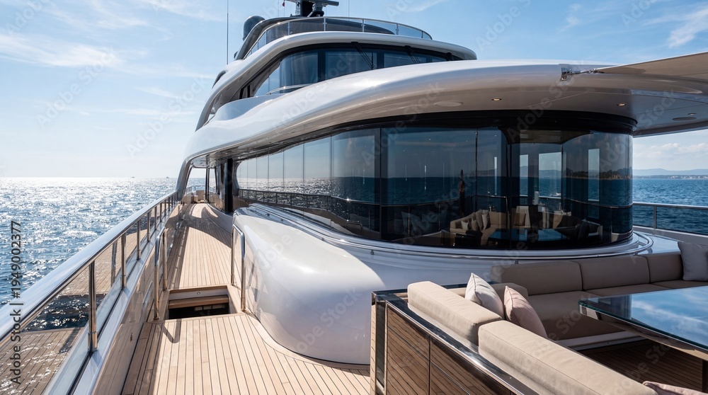 Fototapeta premium Luxury yacht sailing on blue ocean, modern vessel offering travel and exclusive lifestyle