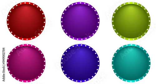 Marquee Circles Colorful Glossy Circle Button Set – Round UI Badge Icons with Decorative Stitch Border