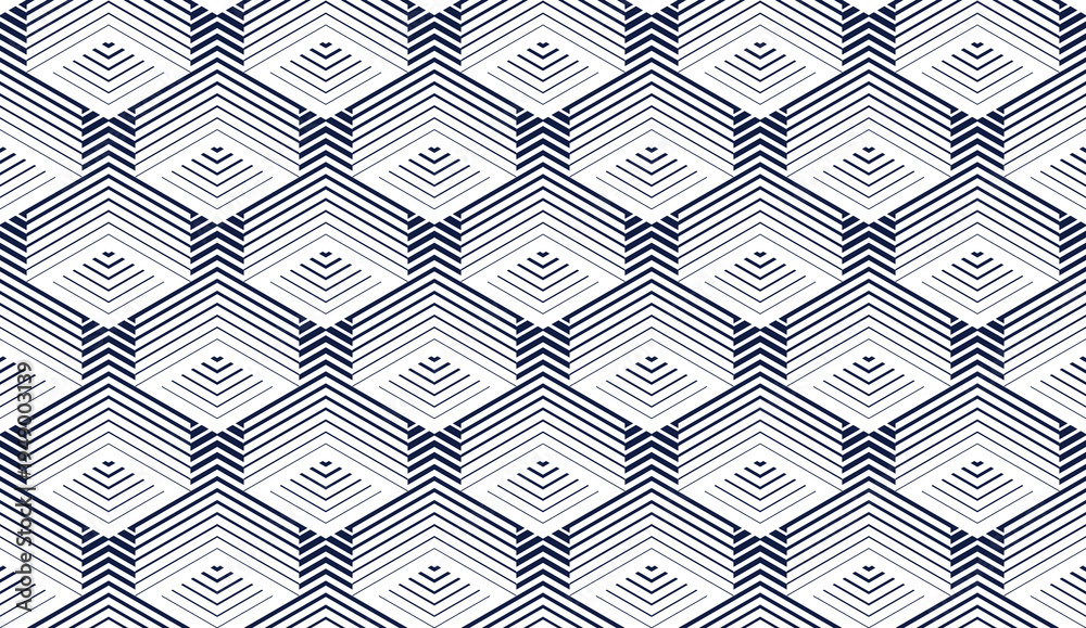 Fototapeta premium 3D cubes seamless background, abstract tiling endless pattern with blocks, cubic optic construction wallpaper, surreal op art surface modular abstraction.