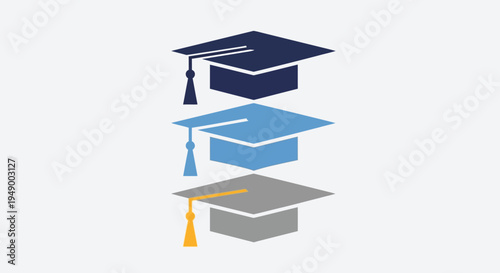 A crisp flat design illustration featuring a classic graduation cap and a rolled diploma, perfect as an icon or emblem symbolizing academic achievement.