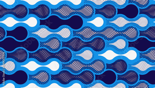 Runny water seamless pattern, vector waves lines geometric abstract background, liquid in motion endless wallpaper.