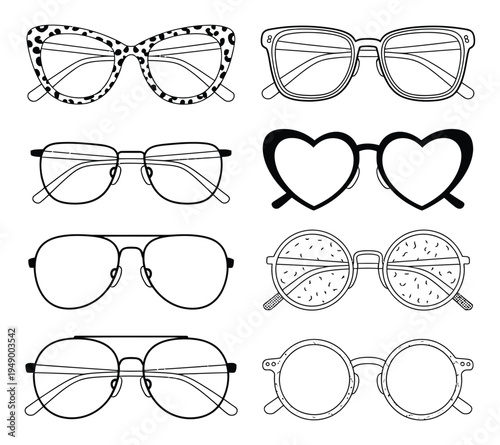Glasses Vector Illustration with Various Frames and Styles