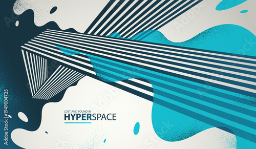 Blast of exploding lava over parallel lines in perspective vector abstract background, concept of order converting to chaos as entropy is rising, surreal fluid splash.