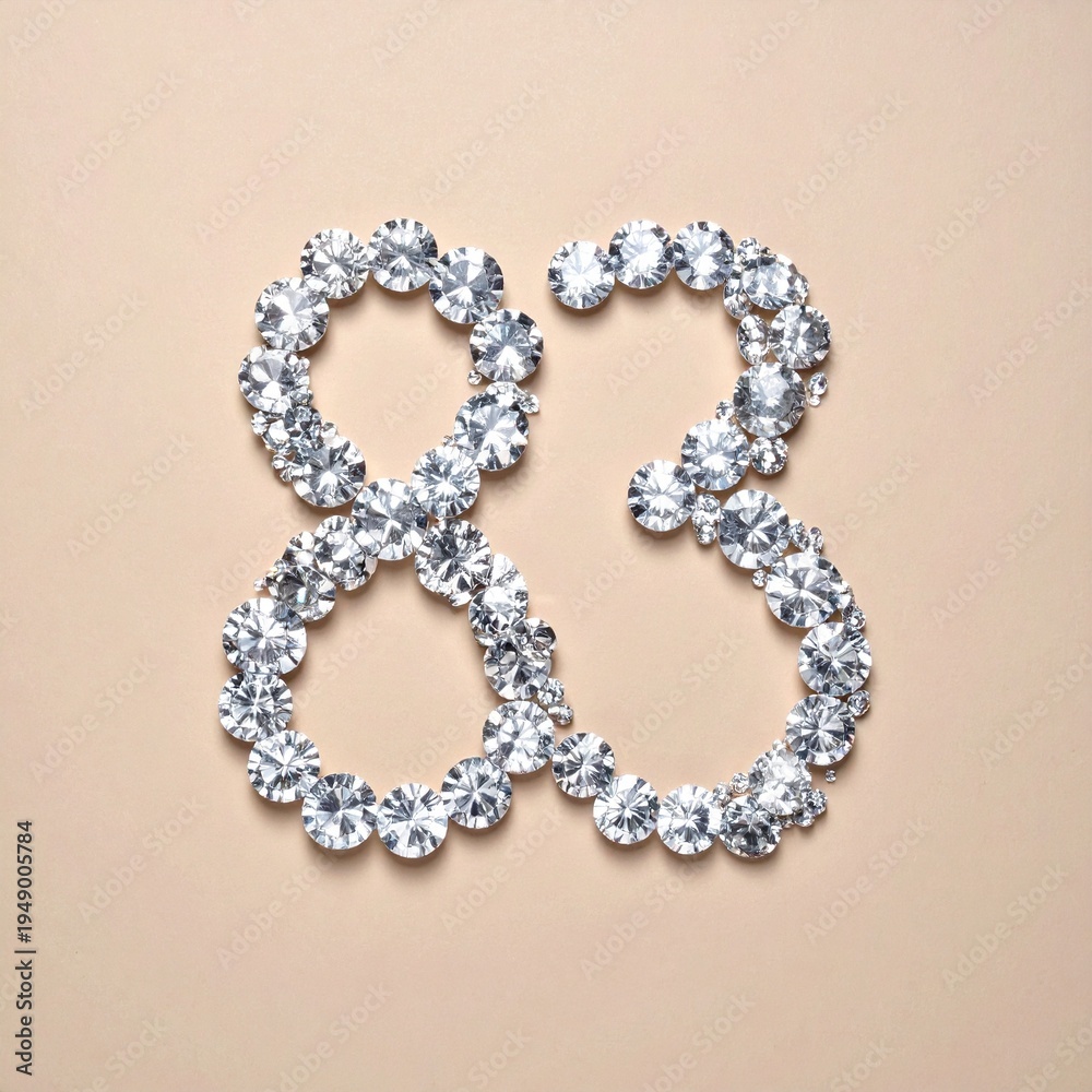 Obraz premium Number 83 made out of small diamonds on a neutral solid background